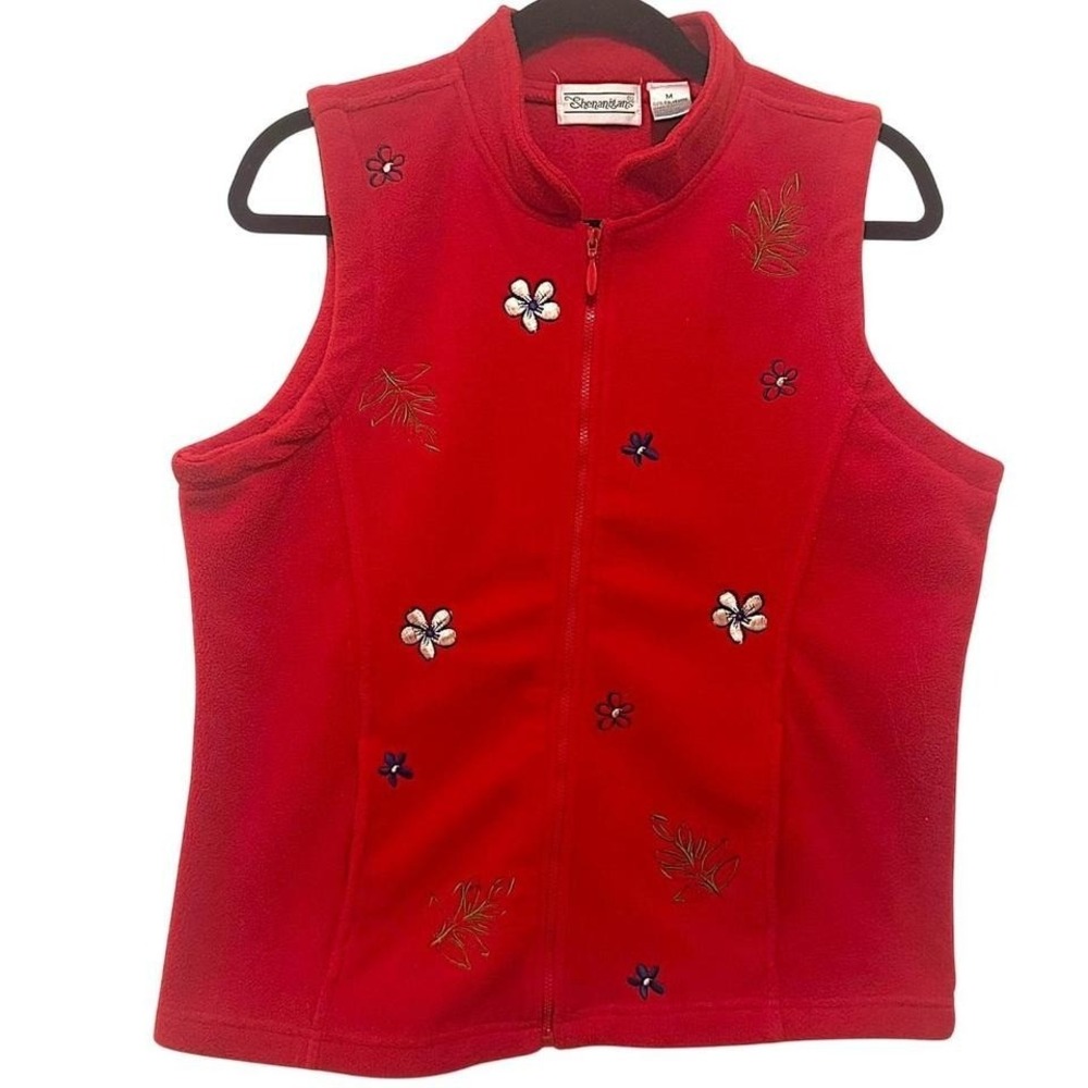 Shenanigans Fleece‎ Vest with Flower Embroidery Red Unique Gorpcore Womens M